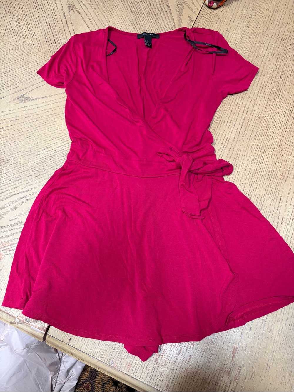 Wrap-Front Short Sleeve Romper - Hot Pink